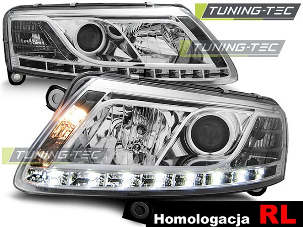 Přední čirá LED světla Audi A6 (2004 - 2008) s denním svícením RL - xenon D2S